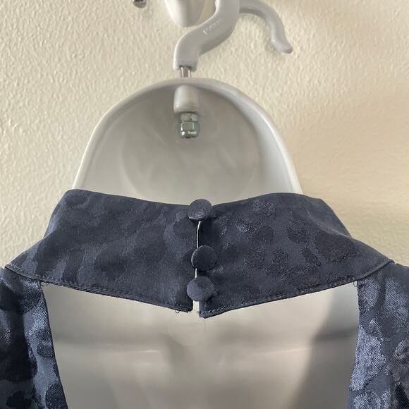 Anthropologie Dress Womens Medium Petite Blue Mini Jacquard High Collar Belted - Picture 7 of 11